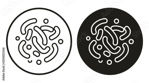 Tableau sur toile An illustration depicts two circular icons featuring white line art on black and white backgrounds