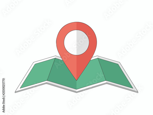 Red map pin marker on a folded green map representing location and navigation perfect for travel and business concepts