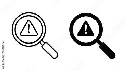 Bild auf Leinwand Two magnifying glasses inspect warning signs closely.