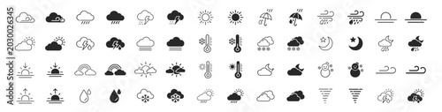 Foto Weather forecast icon set with editable outline climate symbols and meteorology