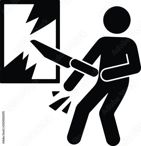 Konstfotografi Man with knife breaking glass pictogram representing crime vandalism or emergenc