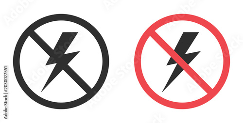 Bild auf Leinwand Lightning and no lightning electricity icons representing flash warning, power o