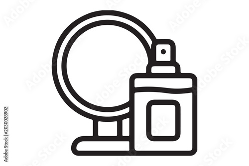 Beauty Vanity Mirror and Perfume Spray Icon - Cosmetic Fragrance and Grooming Accessories Symbol