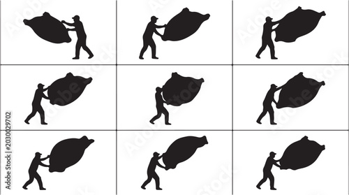 Schilderij op canvas Man carrying large leaf silhouette.