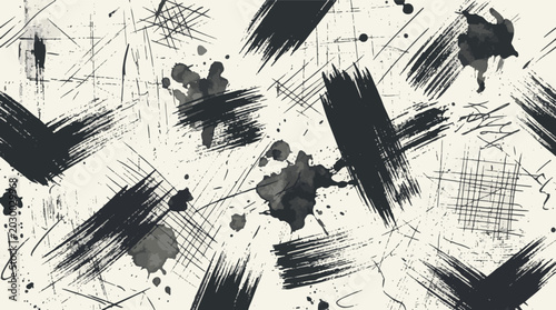 Tableau sur toile Monochrome Japanese calligraphy style background with ink stains and scratch tex