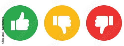 Photos Like, dislike and neutral thumb symbols with feedback rating icons featuring thu