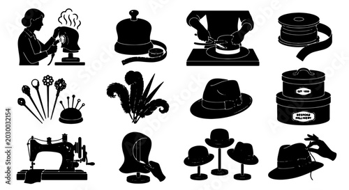 Photos Millinery Craftsmanship Icons: Hat Making Process, Tools, and Finished Styles, V