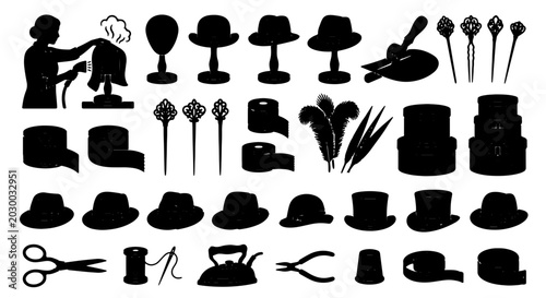 Fotografía Vintage Millinery & Haberdashery Elements, Victorian Hat Making Tools, Retro Fas
