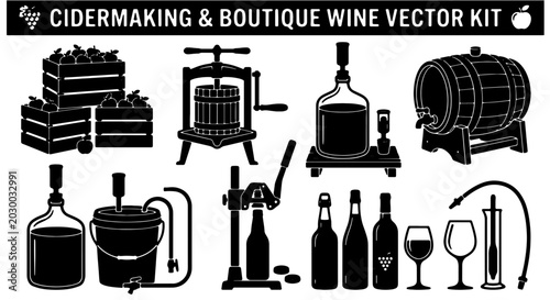 Photos Cidermaking & Boutique Wine Vector Kit: 15 Elements for Craft Beverage Productio