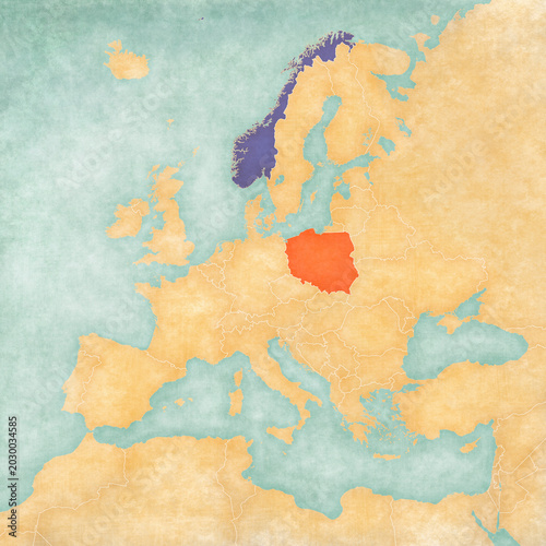 Map of Europe - Norway and Poland