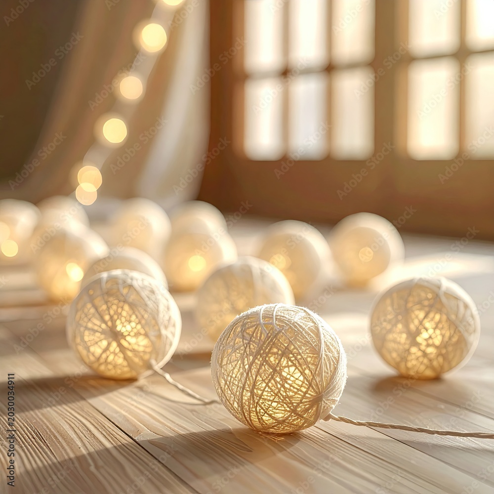Obraz premium Soft, glowing cotton ball string lights create a warm, inviting atmosphere