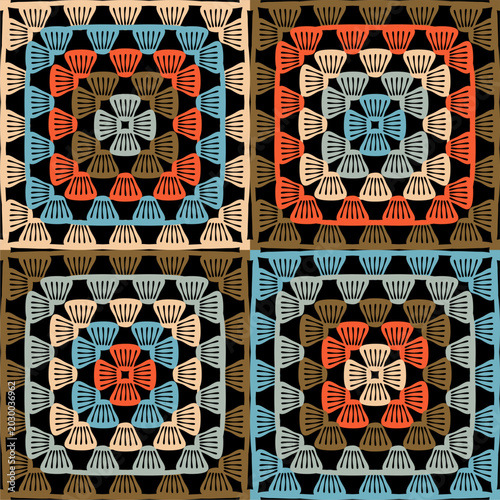 Pattern with crochet granny square wallpaper handmade decorative art design print	