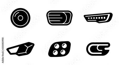 Billede på lærred Automotive headlight icons, 6 car lamp vector elements, black vehicle lighting s