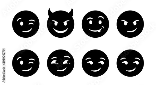 Bild auf Leinwand Smiling Faces, Emoticon Icons, Black Silhouettes, Emoji Set