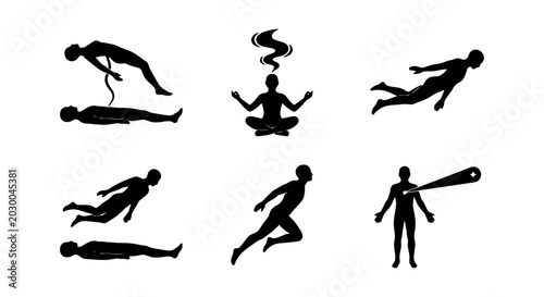 Canvas Print Astral projection silhouette icons, spiritual soul journey, out of body experien