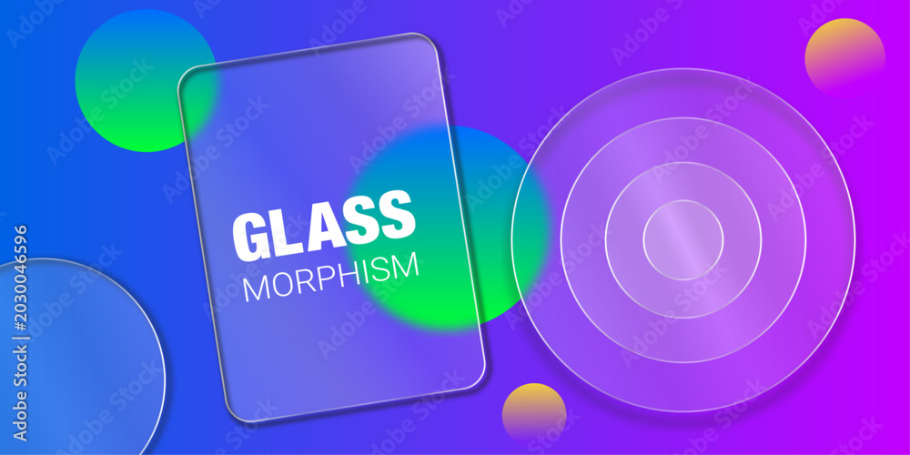 Fototapeta premium Vibrant glass effect background with gradient circles and text overlay modern design