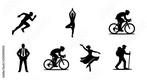 Canvastavla Diverse Activity Silhouettes: Running, Yoga, Cycling, Business, Ballet, Hiking I