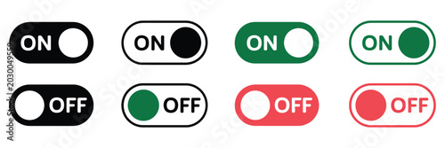 Obraz na plátně On off toggle switch icons in black green and red for digital user interface con