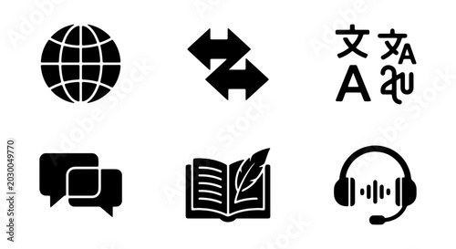 Slika na platnu Language Translation Icons Set: Global Communication, Interpretation, and Learni