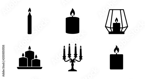 Cuadro en lienzo Candle Icons Set: Pillar, Taper, Candelabra, Lantern, Vector Graphics for Ambian