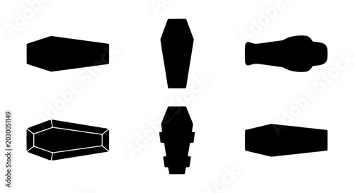 Tableau sur toile Vector Coffin Icons, Funeral Symbols, Death Silhouettes, Halloween Graphics
