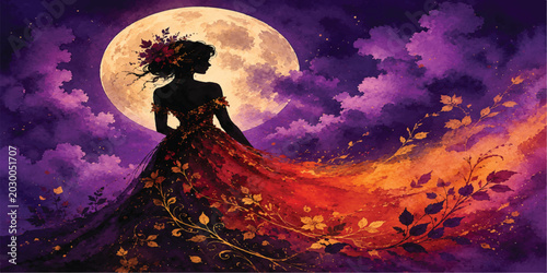 Foto Mystical Moonlight Woman Fantasy Digital Artwork