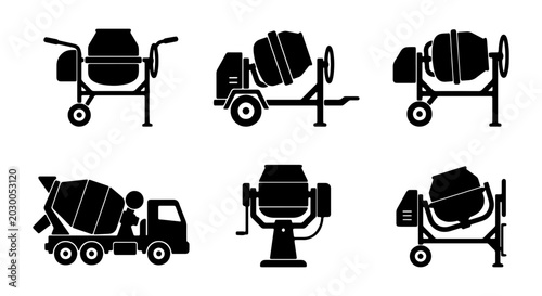 Tableau sur toile Concrete Mixer Icons, Construction Equipment Vector Set, Cement Truck Machine Gr