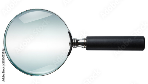 Fotografie Classic magnifying glass with black handle, isolated on transparent background
