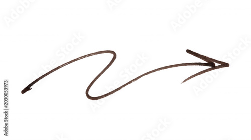 Hand drawn brown arrow shape with a wavy line against a clean backdrop for direction and progress concepts Isolated on transparent background