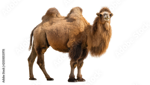 Tableau sur toile Bactrian camel with two humps furry mane and long legs, isolated on transparent