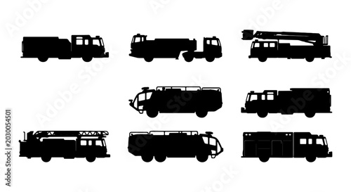 Tableau sur toile Fire Truck Silhouettes, Emergency Vehicle Icons, Rescue Apparatus Collection