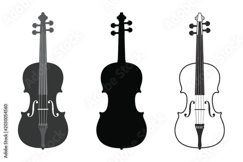 Tableau sur toile Three Violins in Different Styles and Tones on White Background musical instrume