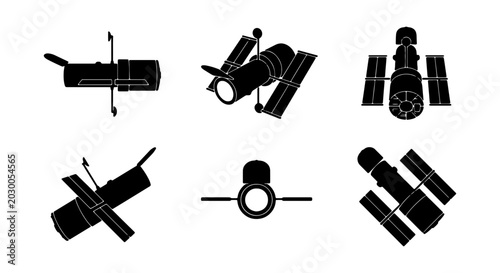 Schilderij op canvas Space Telescope Icons, Hubble Satellite Vector Set, Astronomy Exploration Graphi