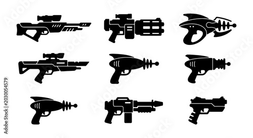 Cuadro en lienzo Retro Sci-Fi Ray Guns, Futuristic Weapons Collection, Vintage Space Blasters Set