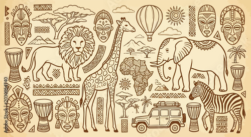 Photography African Safari Adventure Hand-Drawn Doodle Collection