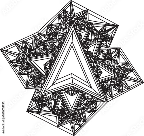 Photos Complex abstract geometric fractal structure with nested triangles in line art b