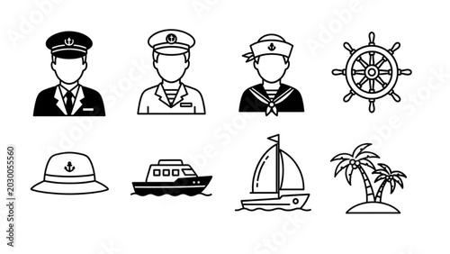 Bild auf Leinwand Nautical officers and crew operate a ship near a tropical island