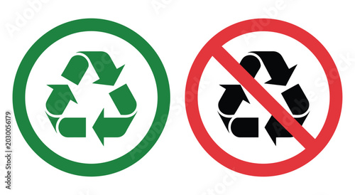 Bild auf Leinwand Recycle icon and no recycle symbol set representing recycling restriction, waste