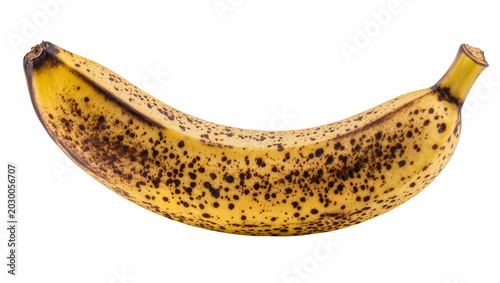 Bild auf Leinwand Ripe yellow banana with brown spots, isolated on transparent background