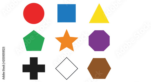Colorful Geometric Shapes Collection: Circle, Square, Triangle, Star, Pentagon, Octagon