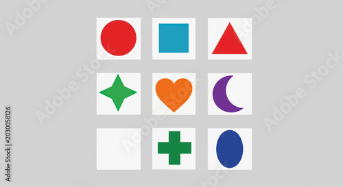 Colorful Geometric Shapes Collection on Gray Background