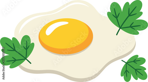 Photos Delicious flat vector cartoon illustration of a fried egg sunny side up garnished with fresh parsley leaves