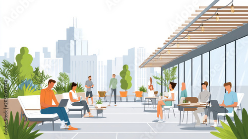 Outdoor Co-Working Seating Area with Laptops