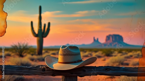Cinematic Golden Hour Summer Sunset in Wild West with Cowboy Hat