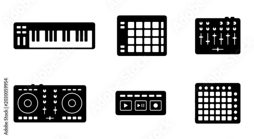 Canvastavla Music Production Equipment Icons: Synthesizer, Drum Machine, DJ Controller, Samp