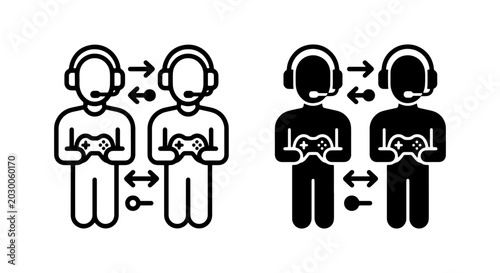 Bild auf Leinwand Two Person Gaming Icons, Multiplayer Connection, Online Entertainment, Digital P