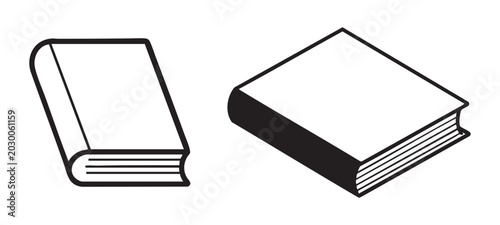 Photos Two distinct book icons: one outlined and one solid with perspective for education concepts
