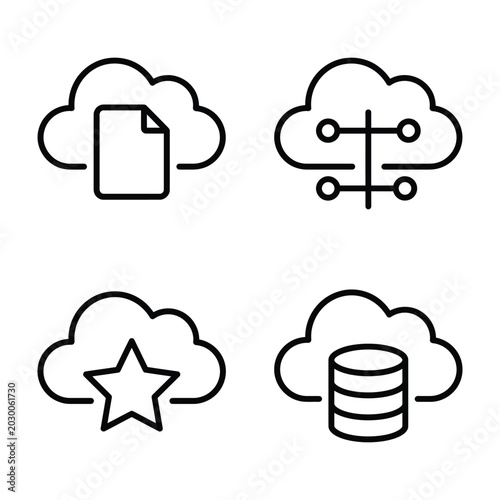 Photos Cloud data management vector icons representing files network favorites database