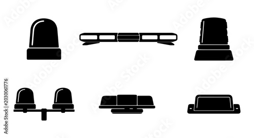 Photos Emergency Vehicle Light Bar Icons, Siren Lights, Police Car Beacons, Vector Set
