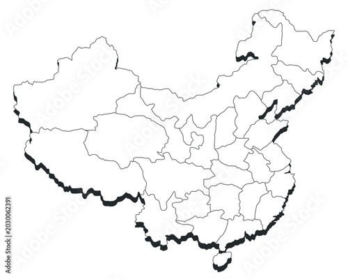 Tableau sur toile A colorless, blank map of China divided into cities.